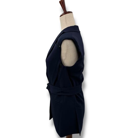 Rebecca Taylor Navy Blue Vest Size 0 XS Lace Trim Belted Suiting Sleeveless - Picture 9 of 14